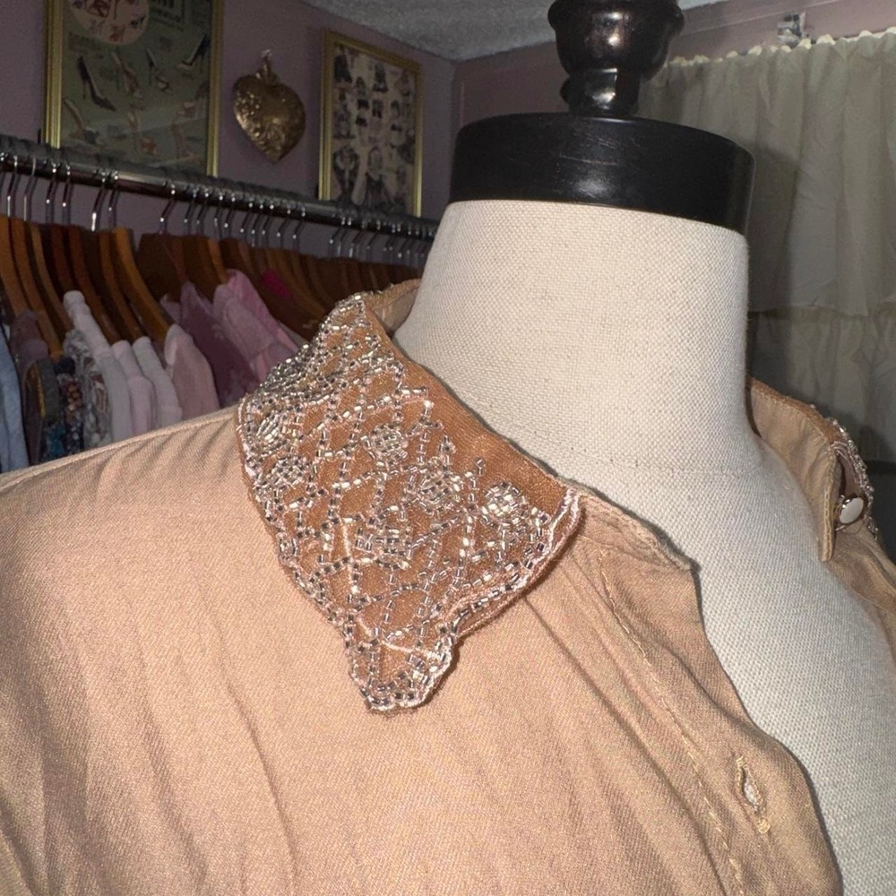 Vintage Beaded Collar Button Blouse